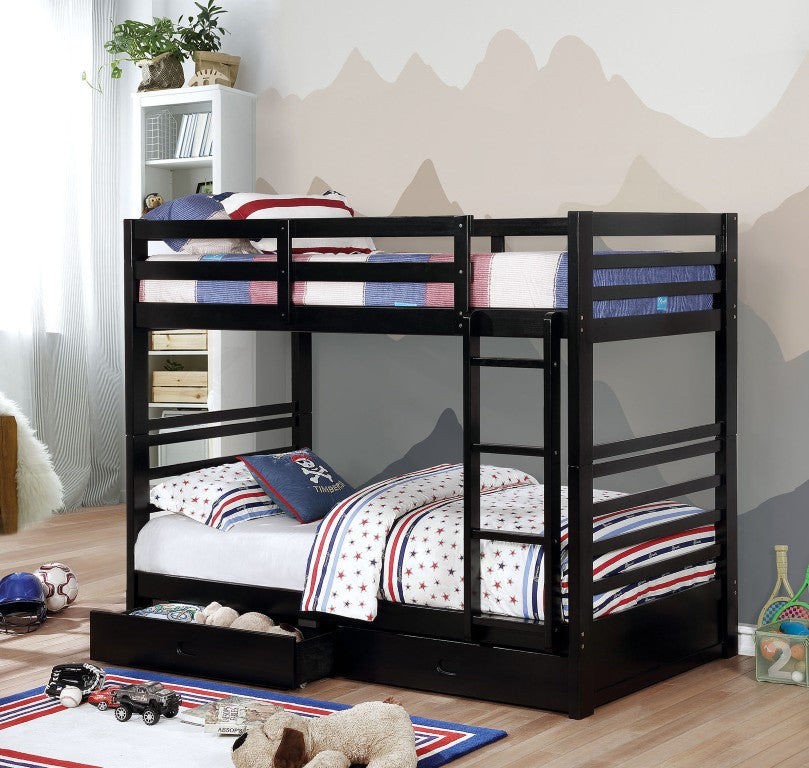 English Elm Classic Mission Style Twin Over Bunk Bed with Storage Drawers Matte Black Wood Frame B2741S01121