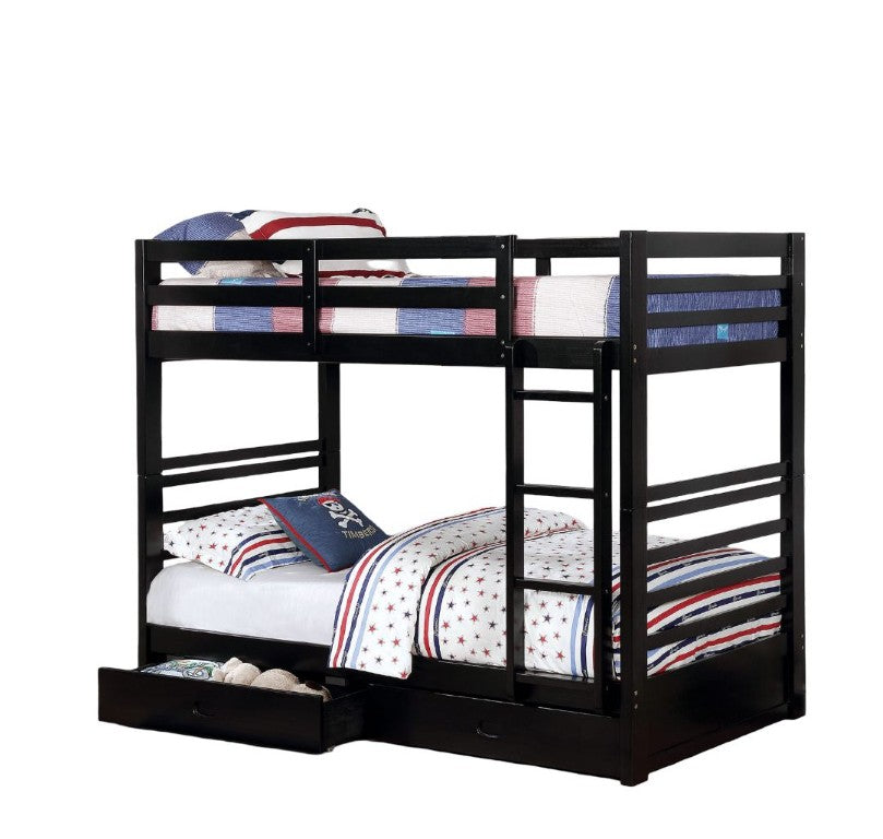 English Elm Classic Mission Style Twin Over Bunk Bed with Storage Drawers Matte Black Wood Frame B2741S01121