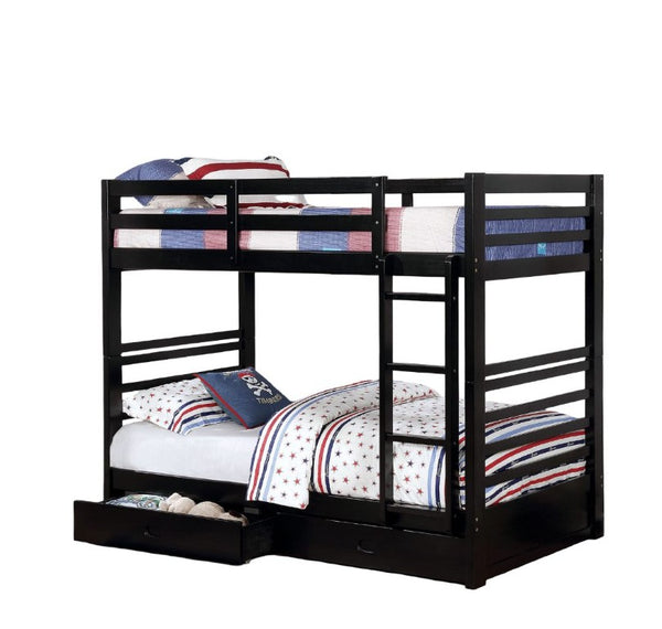 English Elm Classic Mission Style Twin Over Bunk Bed with Storage Drawers Matte Black Wood Frame B2741S01121