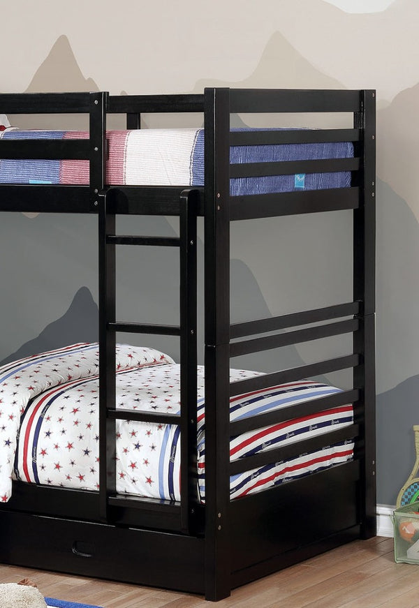 English Elm Classic Mission Style Twin Over Bunk Bed with Storage Drawers Matte Black Wood Frame B2741S01121