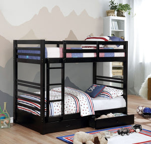 English Elm Classic Mission Style Twin Over Bunk Bed with Storage Drawers Matte Black Wood Frame B2741S01121