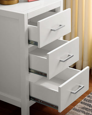 English Elm Transitional Twin Bunk Bed with Nine Drawers Open Shelving Desk and White Wood Frame B2741S01122