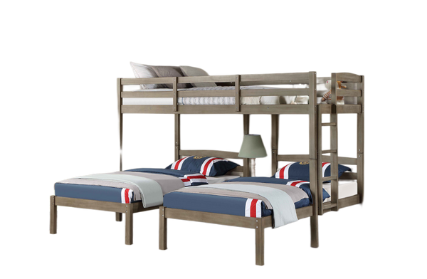 English Elm Transitional Twin Over Full Bunk Bed Hardwood Frame with Angled Ladder for Kids Warm Grey 99.38 L x 78.98 W x 64.25 H B2741S01123