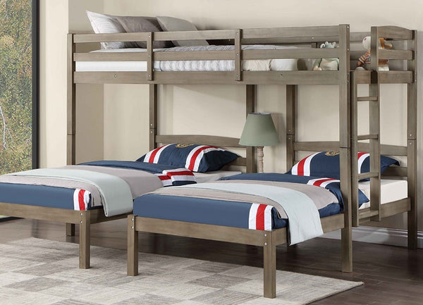 English Elm Transitional Twin Over Full Bunk Bed Hardwood Frame with Angled Ladder for Kids Warm Grey 99.38 L x 78.98 W x 64.25 H B2741S01123