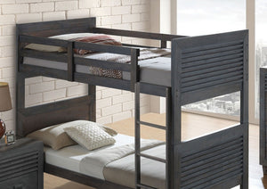 English Elm Transitional Twin Over Full Bunk Bed Hardwood Frame with Angled Ladder for Kids Charcoal Brown 43 L x 78.5 W x 69 H B2741S01125