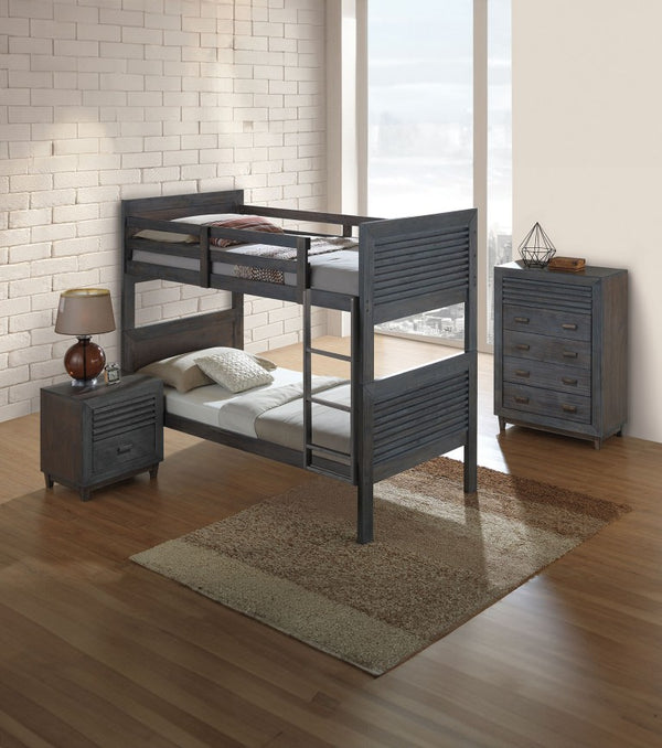 English Elm Transitional Twin Over Full Bunk Bed Hardwood Frame with Angled Ladder for Kids Charcoal Brown 43 L x 78.5 W x 69 H B2741S01125