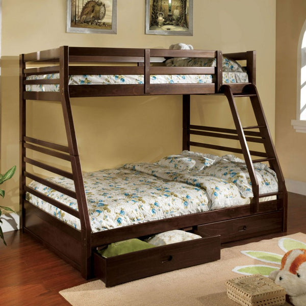 English Elm Transitional Twin Over Full Bunk Bed Hardwood Frame with Angled Ladder for Kids Dark Walnut 78.38 L x 56.5 W x 65 H B2741S01131