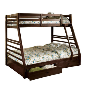 English Elm Transitional Twin Over Full Bunk Bed Hardwood Frame with Angled Ladder for Kids Dark Walnut 78.38 L x 56.5 W x 65 H B2741S01131