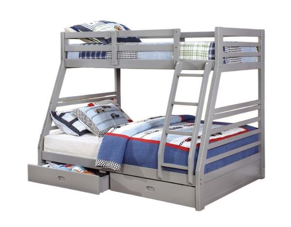 English Elm Transitional Twin Over Full Solid Wood Bunk Bed with Storage Drawers and Reversible Ladder Gray Solid Wood 78.38 L x 56.5 W x 65 H B2741S01132