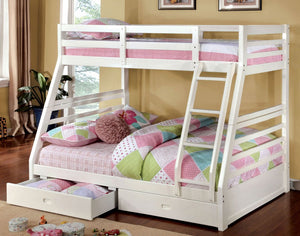 English Elm Twin Over Full Bunk Bed with Storage Drawers Attached Ladder Transitional Kids Room White Twin Over Full Solid Wood B2741S01133