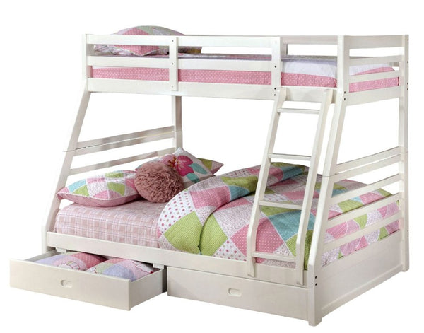 English Elm Twin Over Full Bunk Bed with Storage Drawers Attached Ladder Transitional Kids Room White Twin Over Full Solid Wood B2741S01133