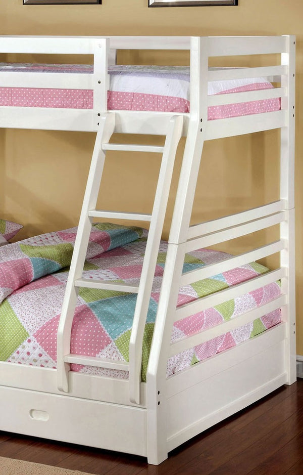 English Elm Twin Over Full Bunk Bed with Storage Drawers Attached Ladder Transitional Kids Room White Twin Over Full Solid Wood B2741S01133