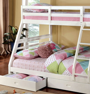 English Elm Twin Over Full Bunk Bed with Storage Drawers Attached Ladder Transitional Kids Room White Twin Over Full Solid Wood B2741S01133