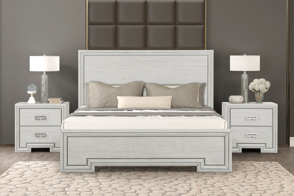 English Elm Twin Over Full Bunk Bed with Storage Drawers Attached Ladder Transitional Kids Room Antique White Queen Engineered Wood, Rubber Wood B2741S01135