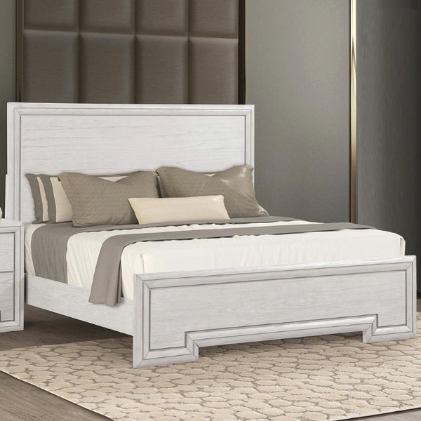 English Elm 1Pc Solid Wood Eastern King Panel Bed Rustic White Finish Transitional Bedroom Frame B2741S01137
