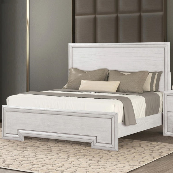 English Elm 1Pc Solid Wood Eastern King Panel Bed Rustic White Finish Transitional Bedroom Frame B2741S01137