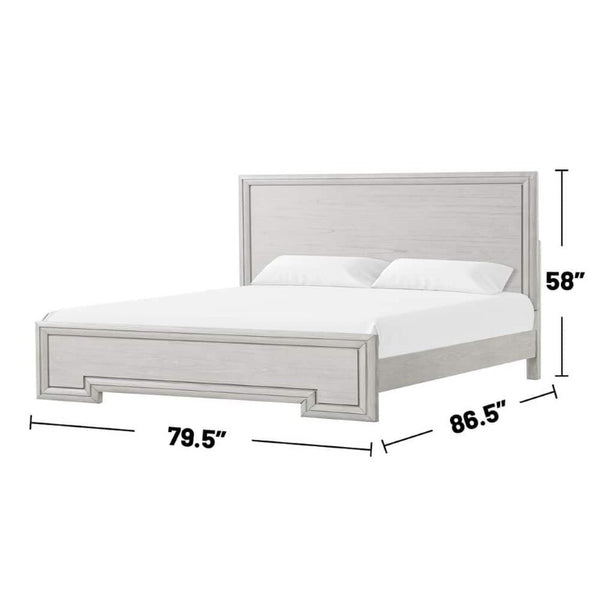 English Elm 1Pc Solid Wood Eastern King Panel Bed Rustic White Finish Transitional Bedroom Frame B2741S01137
