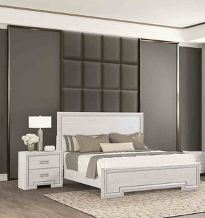 English Elm Simple Gorgeous Rustic White Solid Wood Eastern King Panel Bed and Nightstand Bedroom Set B2741S01139