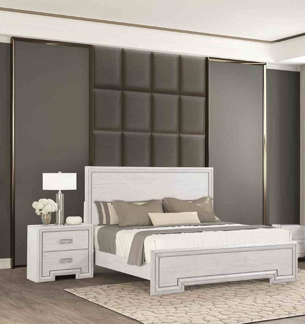 English Elm Simple Gorgeous Rustic White Solid Wood Eastern King Panel Bed and Nightstand Bedroom Set B2741S01139