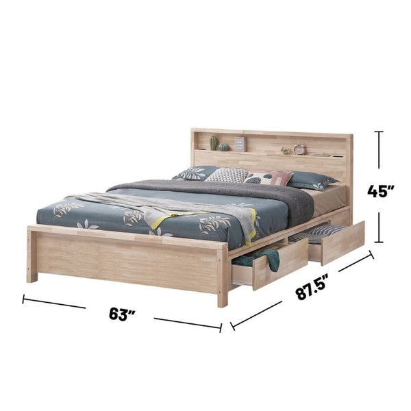 English Elm White Wash Queen Platform Bed Solid Hardwood Bookshelf Headboard with Storage Drawers B2741S01140
