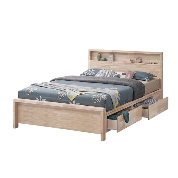 English Elm White Wash Twin Platform Bed Solid Hardwood Bookshelf Headboard with Built-In Storage B2741S01142