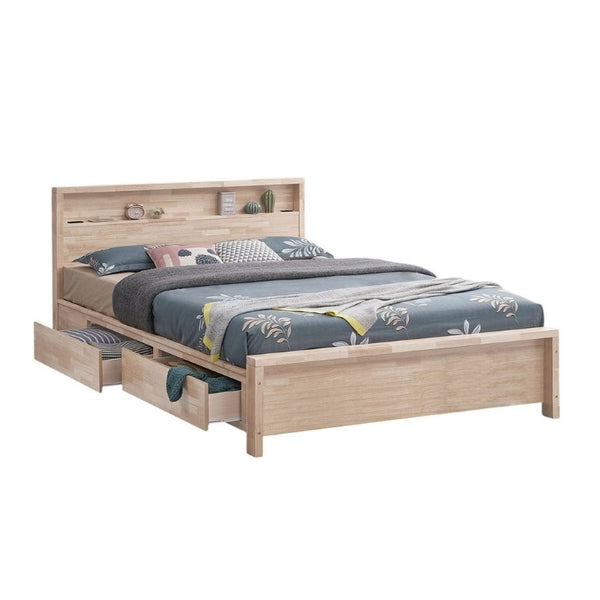 English Elm White Wash Twin Platform Bed Solid Hardwood Bookshelf Headboard with Built-In Storage B2741S01142