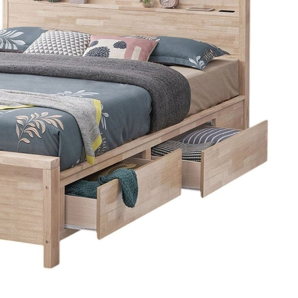 English Elm White Wash Twin Platform Bed Solid Hardwood Bookshelf Headboard with Built-In Storage B2741S01142