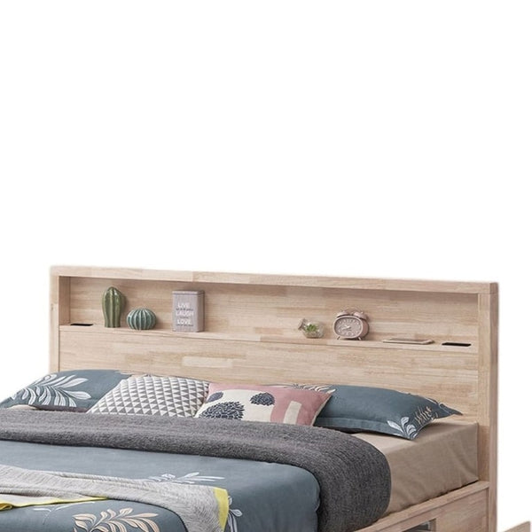 English Elm White Wash Twin Platform Bed Solid Hardwood Bookshelf Headboard with Built-In Storage B2741S01142