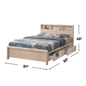 English Elm White Wash Twin Platform Bed Solid Hardwood Bookshelf Headboard with Built-In Storage B2741S01142