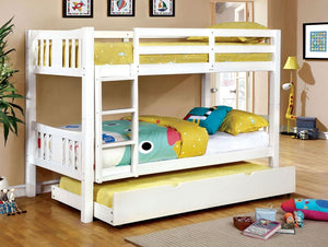 English Elm Transitional Solid Wood Twin Bunk Bed with Footboard Ladder and Crisp White Finish B2741S01146