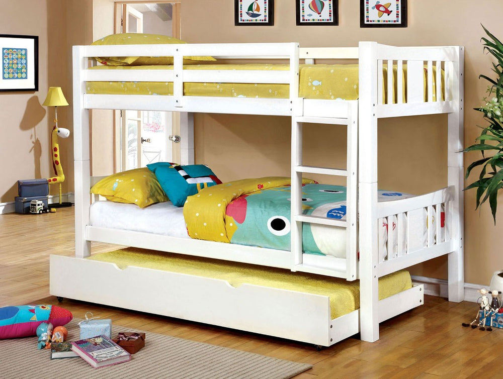 English Elm Transitional Twin Over Bunk Bed Solid Wood White Finish with Trundle Included B2741S01147