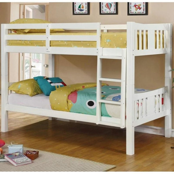 English Elm Transitional Twin Over Bunk Bed Solid Wood White Finish with Trundle Included B2741S01147