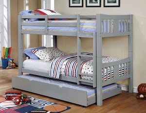 English Elm Transitional Twin Over Bunk Bed with Arch Slat Detail and Attached Ladder Gray Solid Wood B2741S01148