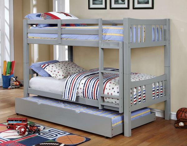 English Elm Transitional Twin Over Bunk Bed with Arch Slat Detail and Attached Ladder Gray Solid Wood B2741S01148