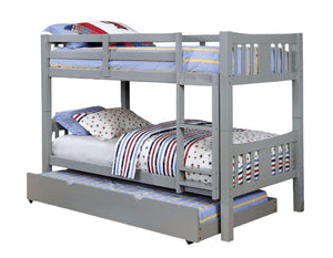 English Elm Transitional Twin Over Bunk Bed with Arch Slat Detail and Attached Ladder Gray Solid Wood B2741S01148