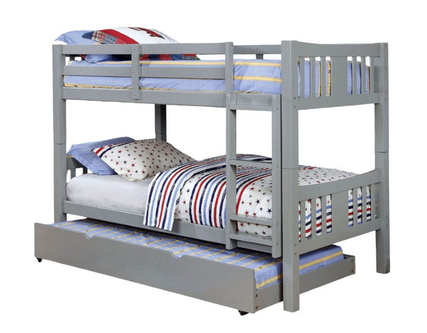 English Elm Transitional Twin Over Bunk Bed with Arch Slat Detail and Attached Ladder Gray Solid Wood B2741S01148
