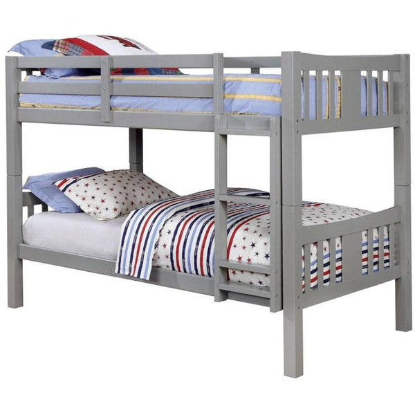 English Elm Transitional Twin Over Bunk Bed with Arch Slat Detail and Attached Ladder Gray Solid Wood B2741S01148