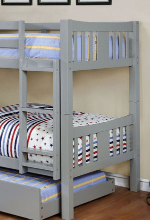 English Elm Transitional Twin Over Bunk Bed with Arch Slat Detail and Attached Ladder Gray Solid Wood B2741S01148