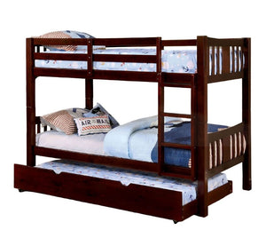 English Elm Transitional Twin Over Bunk Bed with Arch Slat Detail and Attached Ladder Dark Walnut Solid Wood B2741S01149