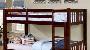 English Elm Transitional Twin Over Bunk Bed with Arch Slat Detail and Attached Ladder Dark Walnut Solid Wood B2741S01149
