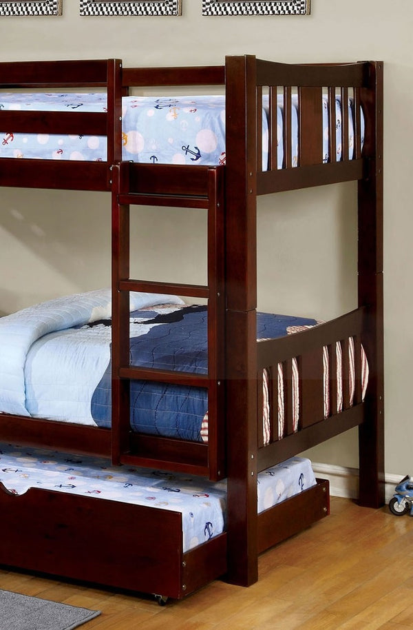 English Elm Twin Over Bunk Bed with Trundle Solid Wood Frame Transitional Kids Bedroom Dark Walnut / Espresso Twin Over Twin B2741S01150