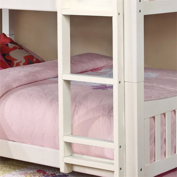 English Elm Twin Over Bunk Bed with Trundle Solid Wood Frame Transitional Kids Bedroom White Full Over Full B2741S01151