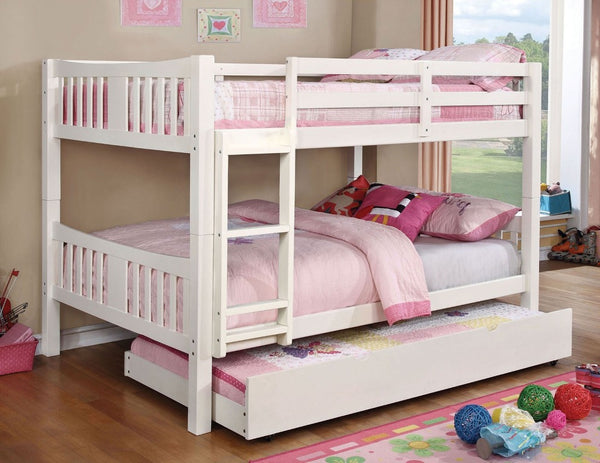 English Elm Twin Over Bunk Bed with Trundle Solid Wood Frame Transitional Kids Bedroom White Full Over Full B2741S01151