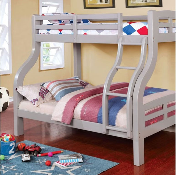English Elm Transitional Twin Over Full Solid Wood Bunk Bed with Storage Drawers and Reversible Ladder Gray Engineered Wood,Solid Wood 80.38 L x 56.5 W x 70.63 H B2741S01158