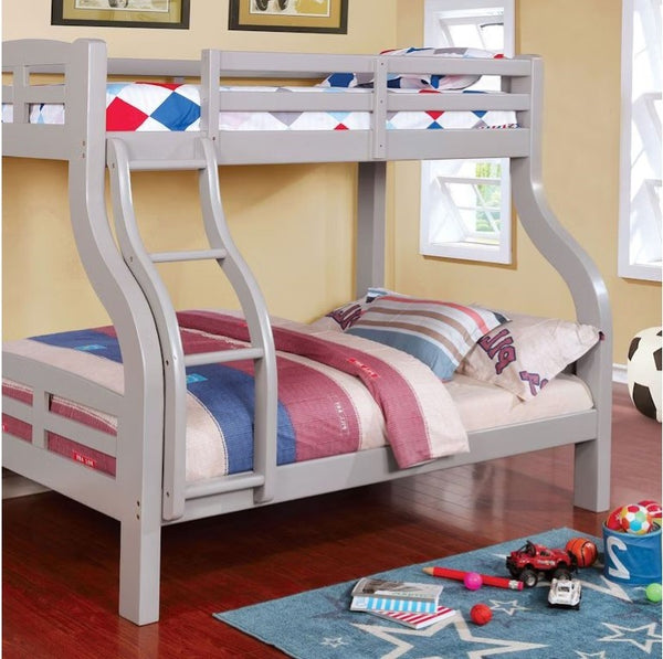 English Elm Transitional Twin Over Full Solid Wood Bunk Bed with Storage Drawers and Reversible Ladder Gray Engineered Wood,Solid Wood 80.38 L x 56.5 W x 70.63 H B2741S01158