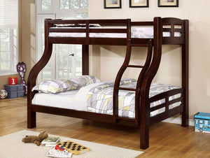 English Elm Transitional Twin Over Bunk Bed with Arch Slat Detail and Attached Ladder Espresso Engineered Wood, Solid Wood B2741S01159