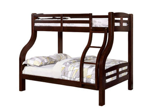 English Elm Transitional Twin Over Bunk Bed with Arch Slat Detail and Attached Ladder Espresso Engineered Wood, Solid Wood B2741S01159