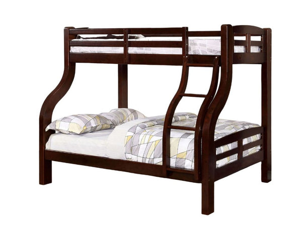 English Elm Transitional Twin Over Bunk Bed with Arch Slat Detail and Attached Ladder Espresso Engineered Wood, Solid Wood B2741S01159