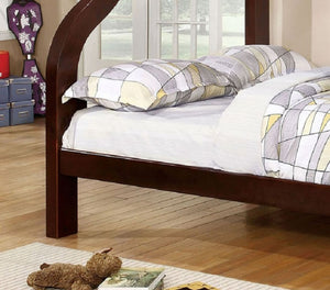 English Elm Transitional Twin Over Bunk Bed with Arch Slat Detail and Attached Ladder Espresso Engineered Wood, Solid Wood B2741S01159
