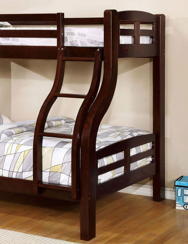 English Elm Transitional Twin Over Bunk Bed with Arch Slat Detail and Attached Ladder Espresso Engineered Wood, Solid Wood B2741S01159